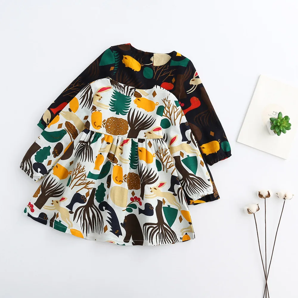 Детское платье для девочек осень 2017 модные повседневные платья с длинными