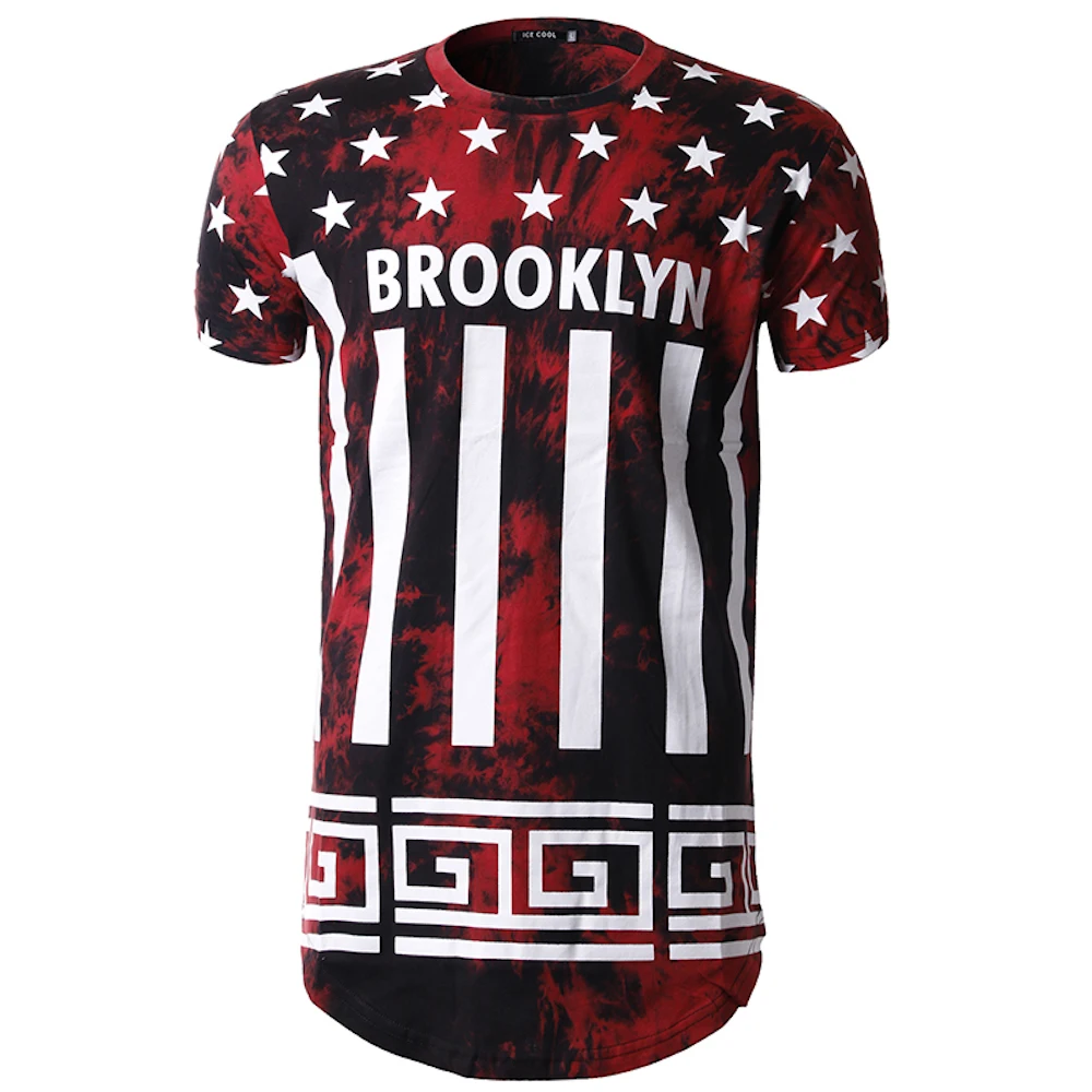 Новый Для Мужчин's битник хип-хоп короткий рукав с круглым вырезом Brooklyn Print Longline