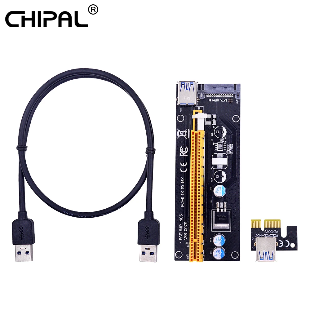 CHIPAL 10 шт. 1 м PCI-E Riser Card Черный 15Pin SATA VER007S Питание PCIE 1X к 16X удлинитель USB 3 0 кабель для