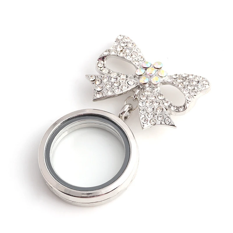 3PCS Rhinestone Flower Bowtie Round Glass Brooches Living Memory Lockets Fit DIY Floating Charms Pendant Jewelry | Украшения и