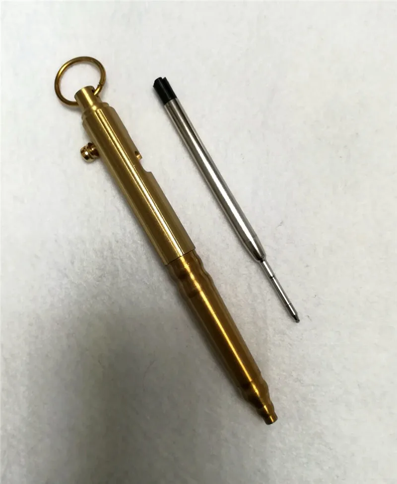 pen with 1pc Refill Твердая латунь EDC Болт действие Шариковая ручка унисекс тактические ручки Золотой Металл медный брелок аксессуары цепочки для ключей подарок на Хэллоуин - Цвет: pen with 1pc Refill