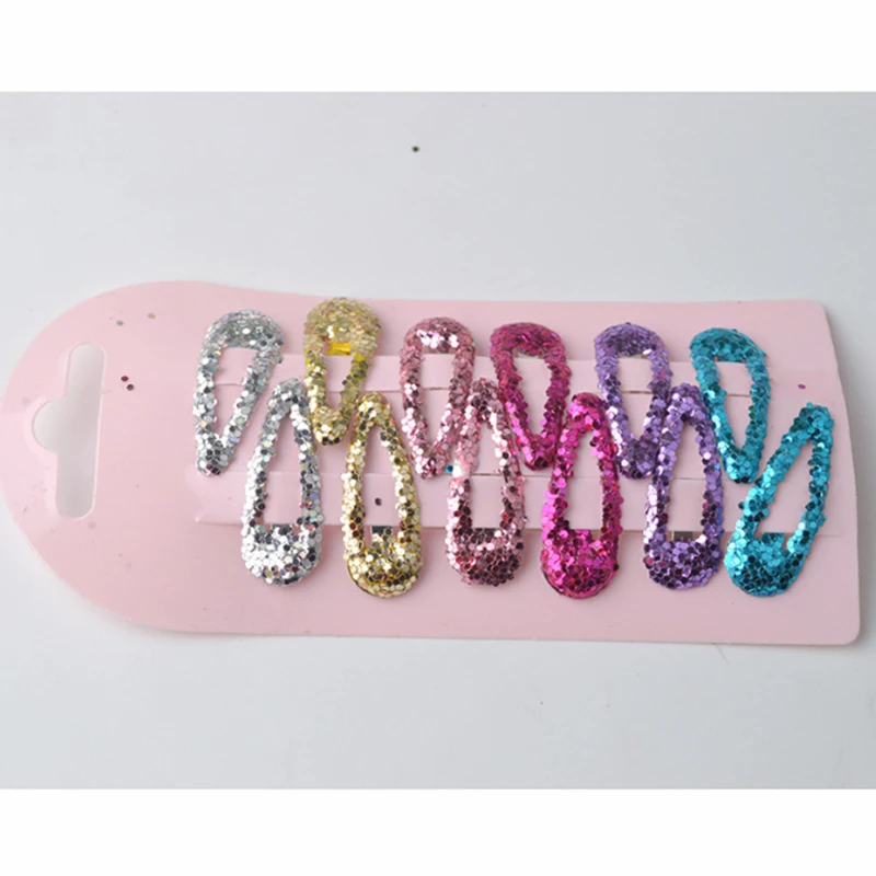 

12 Pcs/ set print /golden glitter hair snap clips bling metal hair clips girl's fashion shinny hair pins hair accessories Clips