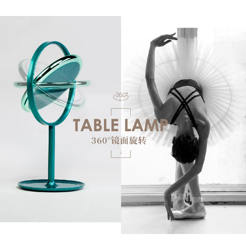 New 360 degree rotating metal round USB rechargeable LED desktop creative folding touch dimming makeup mirror lamp | Освещение