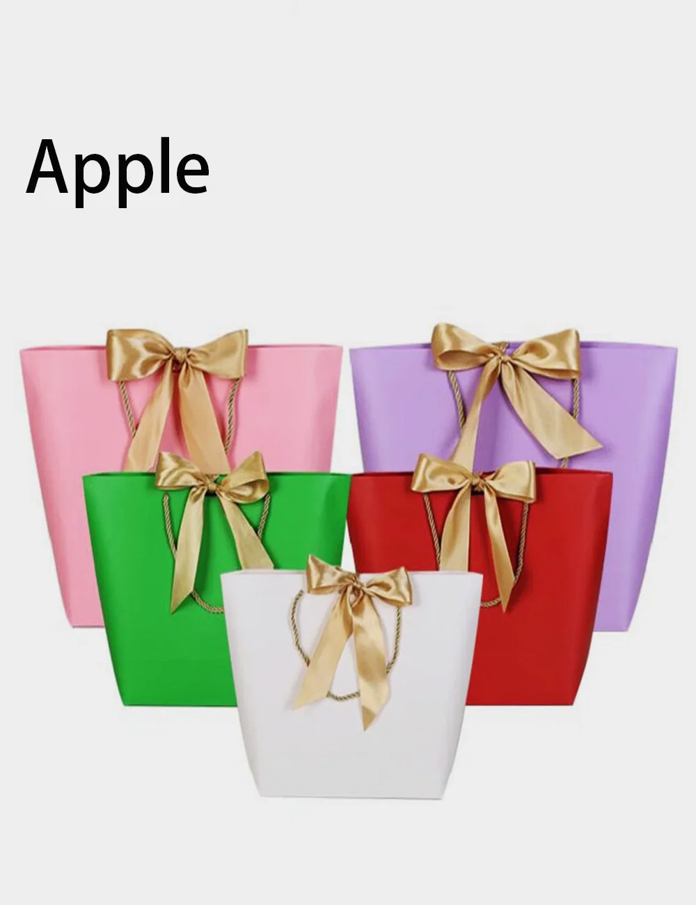 

10pcs Large Size Gold Bow Gift Bag For Wedding/Christmas Packaging Handle Paper Bags Pink Kraft Paper Gift Bag With Handles
