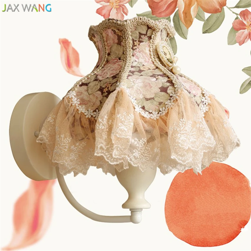 Lace Fabric Led Wall Lamp Princess Lights for Children Room Girl Bedroom Bedside Lamps Home Lighting Wedding Fixtures Decor | Лампы и