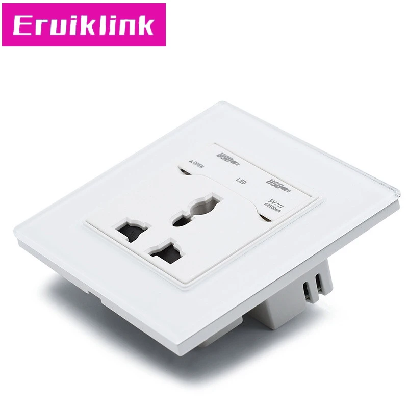 Настенная розетка из хрустального стекла с двойным usb портом для зарядки 2.1A 2100mA