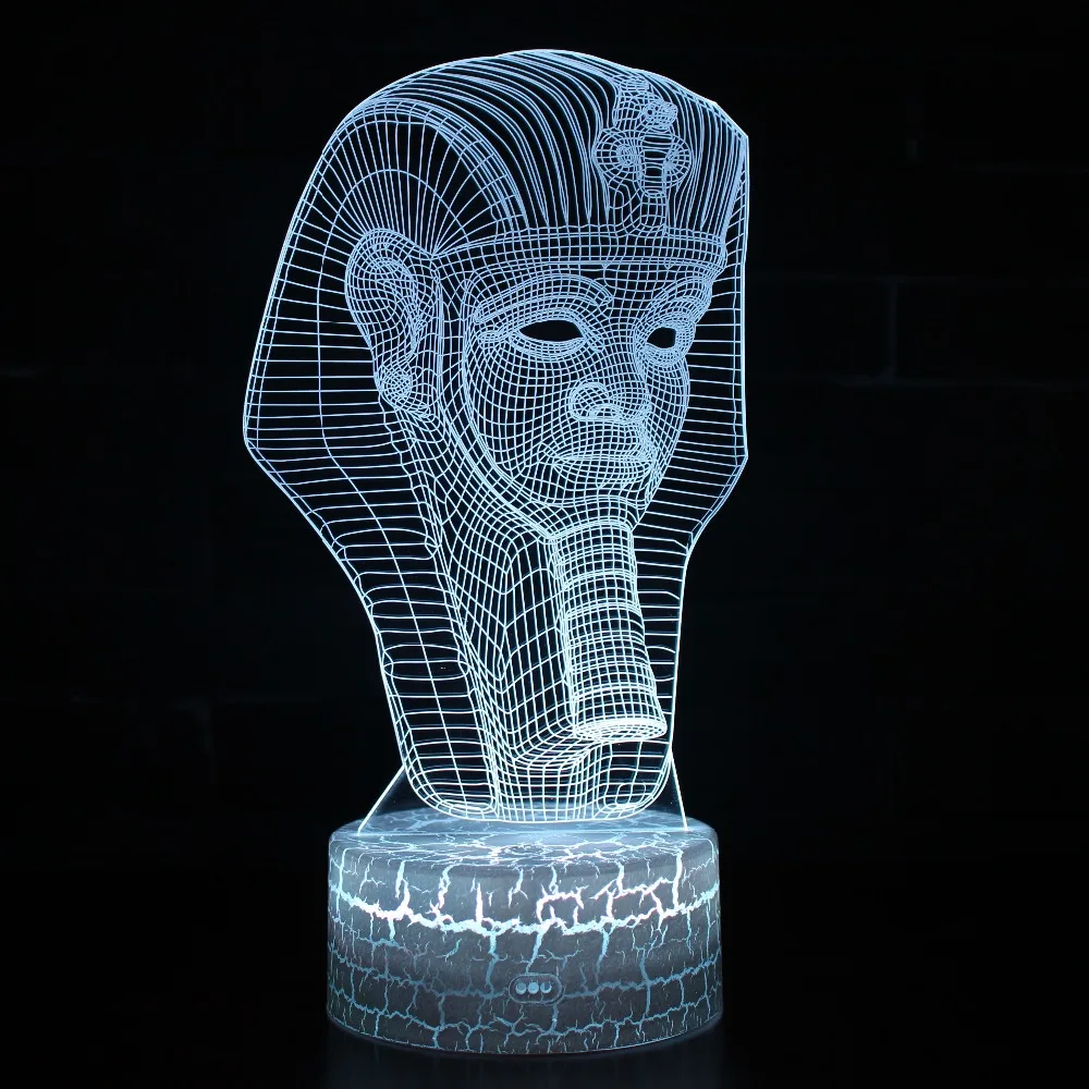 3D Визуальный Египетский Сфинкс Фараон Tutankhamen светодиодный светильник ночник Сенсорный пульт RGB 7 цветов Изменение комнаты украшение подарок
