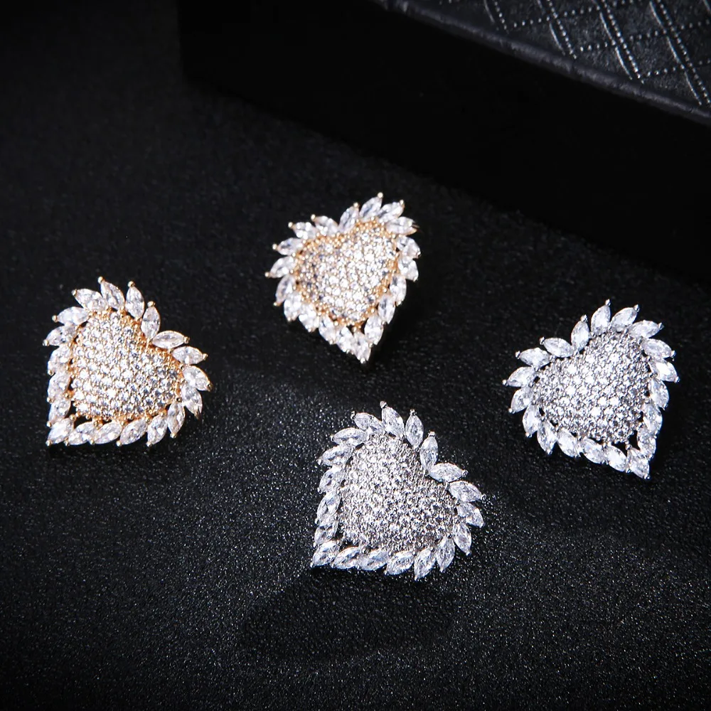 

New Designer Luxury Heart Shape Geometry Cubic Zironium Engagement Dubai Naija Bridal Earrings Jewelry Addiction E7716