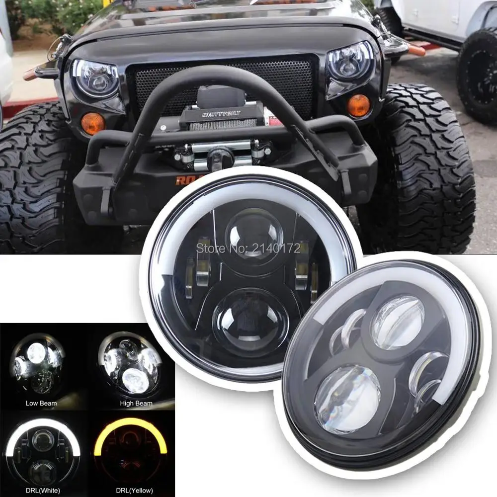 

7INCH Round Hi/Lo Beam LED Headlights With White Amber DRL Halo Angel eyes For Jeep Wrangler JK CJ FJ Cruiser