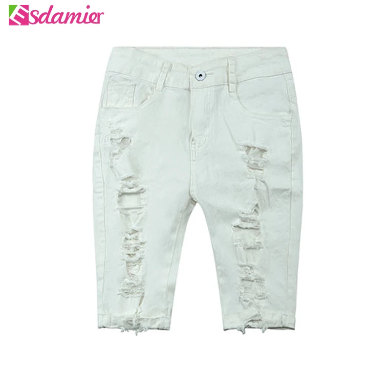 Новое поступление летние белые шорты женские с высокой талией рваные короткие