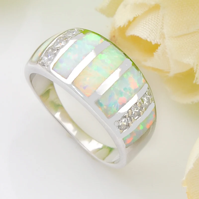 Классические серебряные кольца Luckyshine с белым огненным опалом и цирконием для