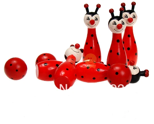 Free Shipping Cattoon Animalis Colorful Wooden Bowlling Ball Game Baby Toys 1set|toy cute|toytoy excavator |