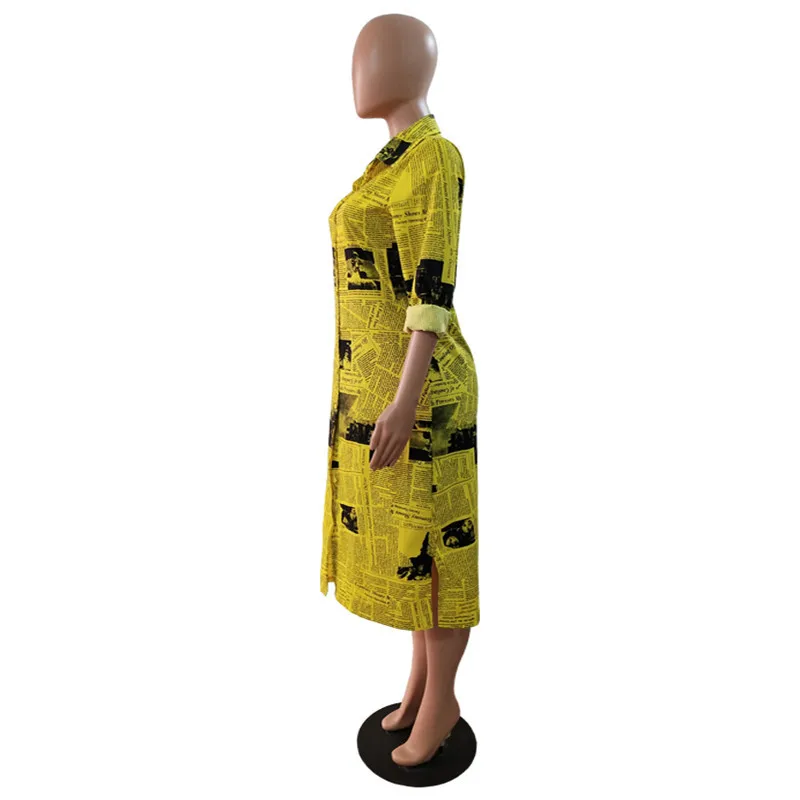Vestido de festa/Новинка, Vadim, женская одежда,, стиль, модное однобортное платье-рубашка с воротником и принтом газет