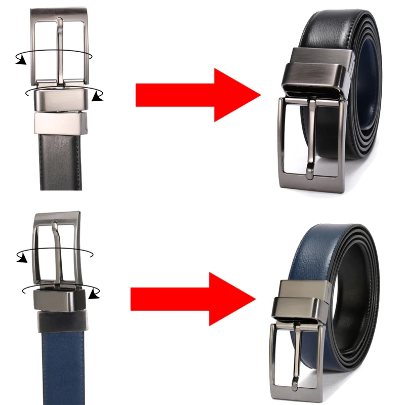 New Fashion Male Reversible Leather Belt Men Business Trouser Belt Genuine Men Leather Belts For Jeans 85cm To 160cm