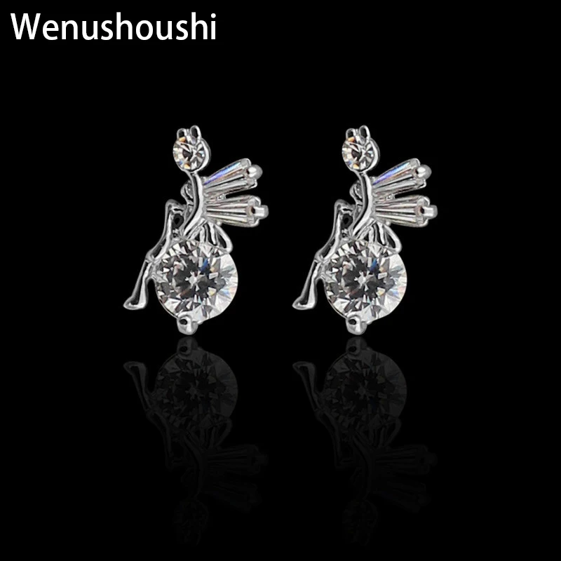 Медные циркониевые кристаллы WENUSHOUSHI маленькие феи серьги гвоздики для девочек
