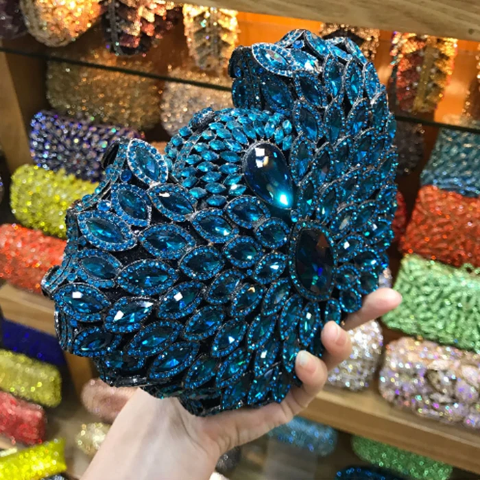 blue/gold mini clutch Purse Diamond Crystal Female Party Mini Handbags Fuschia Clutch Bag Wedding Pouch messenger crossbody bags | Багаж и