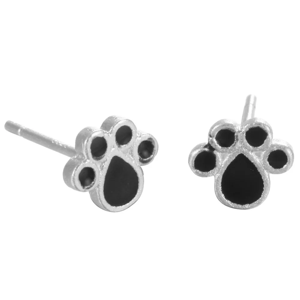 Kinitial Silver Color Jewelry Black Dog Paw Earrings Cute Animal Baby Brincos Footprint Stud For Women Drop Accessories | Украшения и