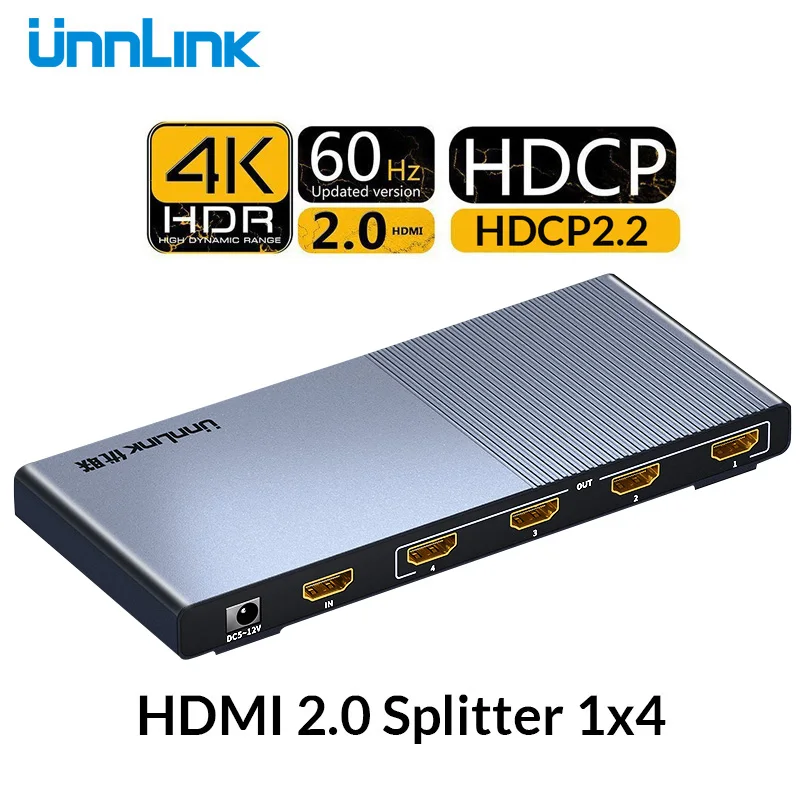 Разветвитель Unnlink HD mi 1X4 HD mi 2,0 UHD 4 k@ 60 Гц 4:4:4 HDR HDCP 2,2 18Gbp 3D для светодиодный проектор Smart tv mi box ps4 xbox one switch