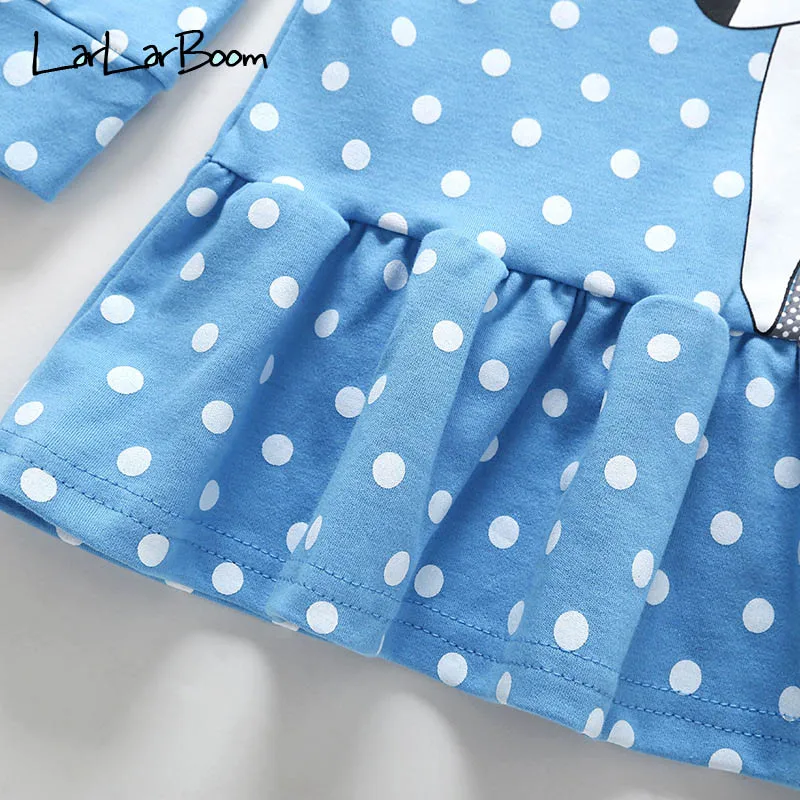 

LarLarBoom Girls Dress 2019 New Spring Casual Cartoon Fawn Pattern Dot Printed Appliques Dress Kids Girls Long Sleeve Dress