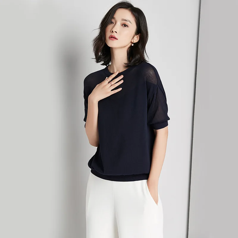 Suvance летний офисный Женский вязаный пуловер с круглым вырезом 4 цвета Модный