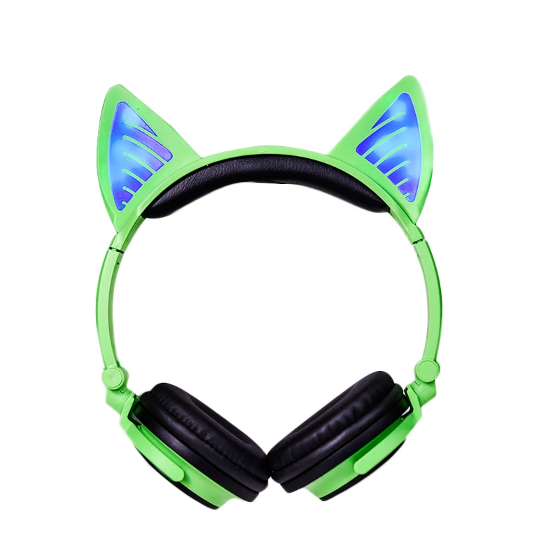 Розовые милые Bluetooth кошачьи наушники беспроводные для девочек стерео глубокий бас складные светящиеся наушники с микрофоном