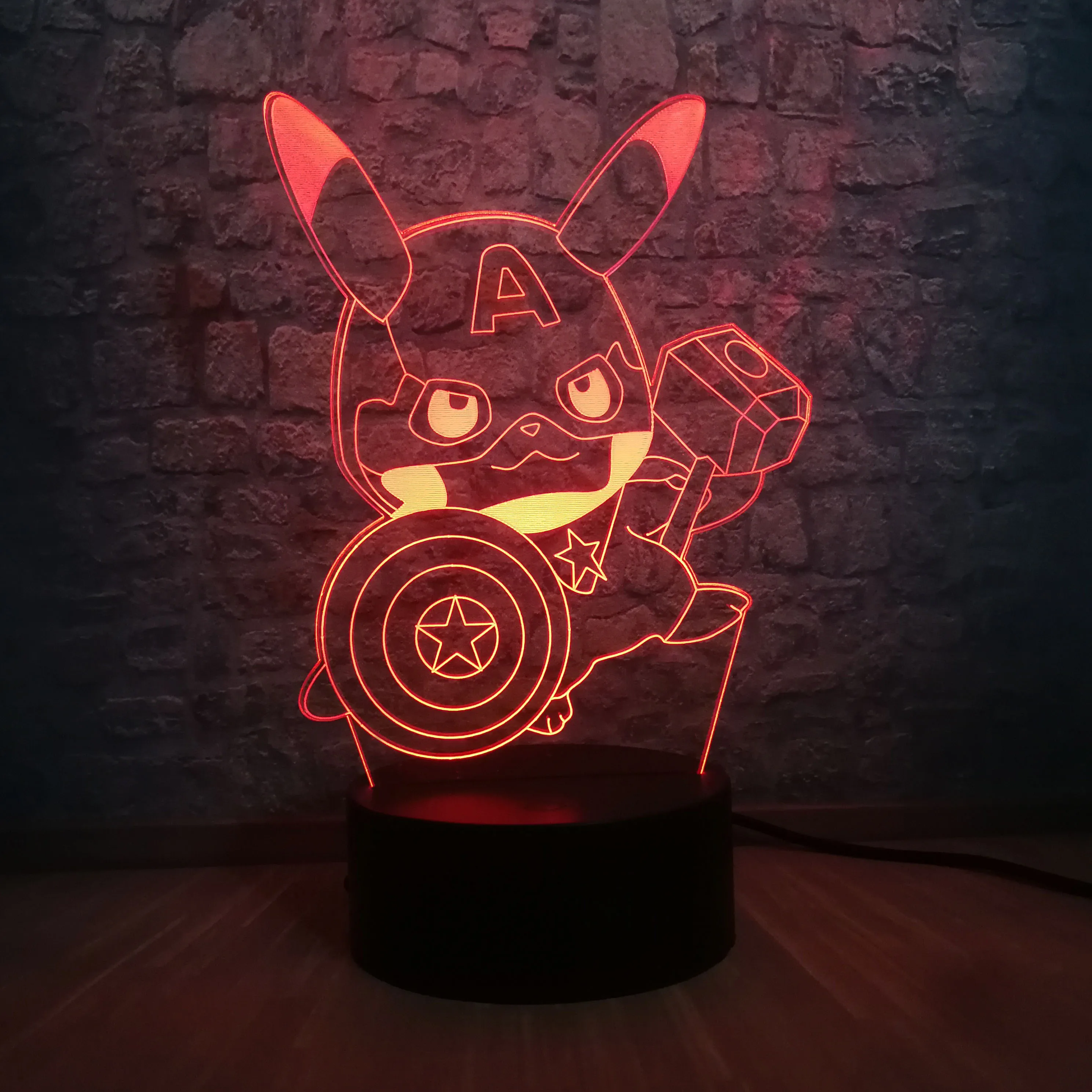 Креативный 3D Пикачу Косплей Marvel Капитан Америка фигурку светодиодный детский