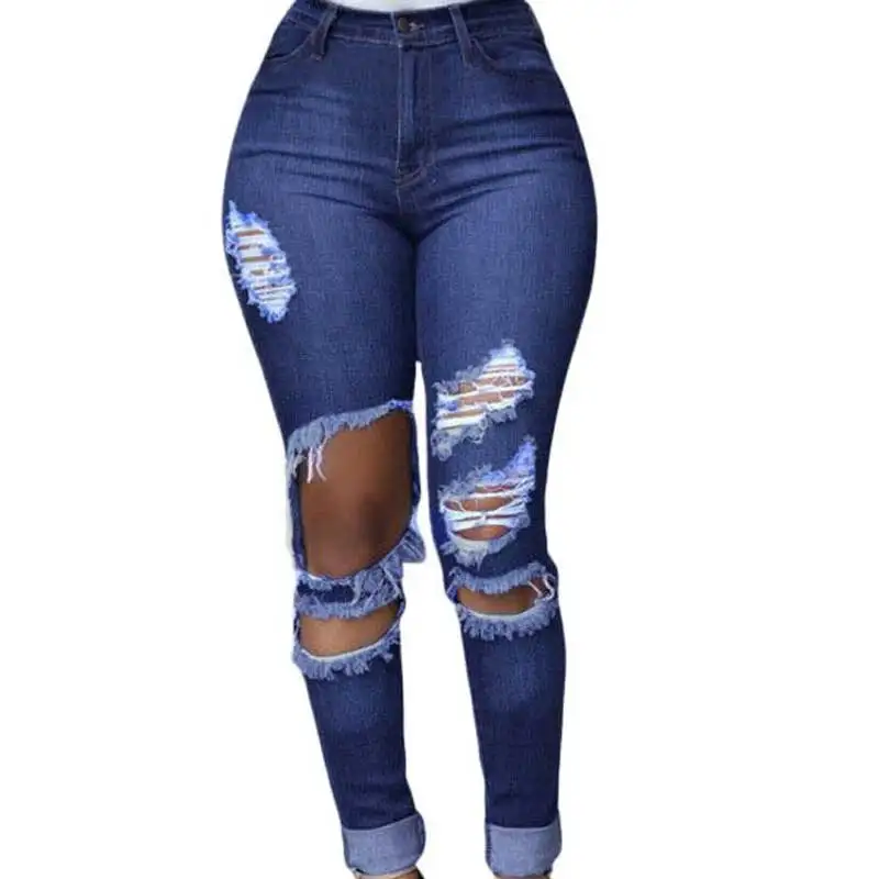 

2016 Worn Hole Jeans Woman Casual Ripped Jeans For Women Pencil Jeans With High Waist Pants Women's Jeans Femme Vintage Denim