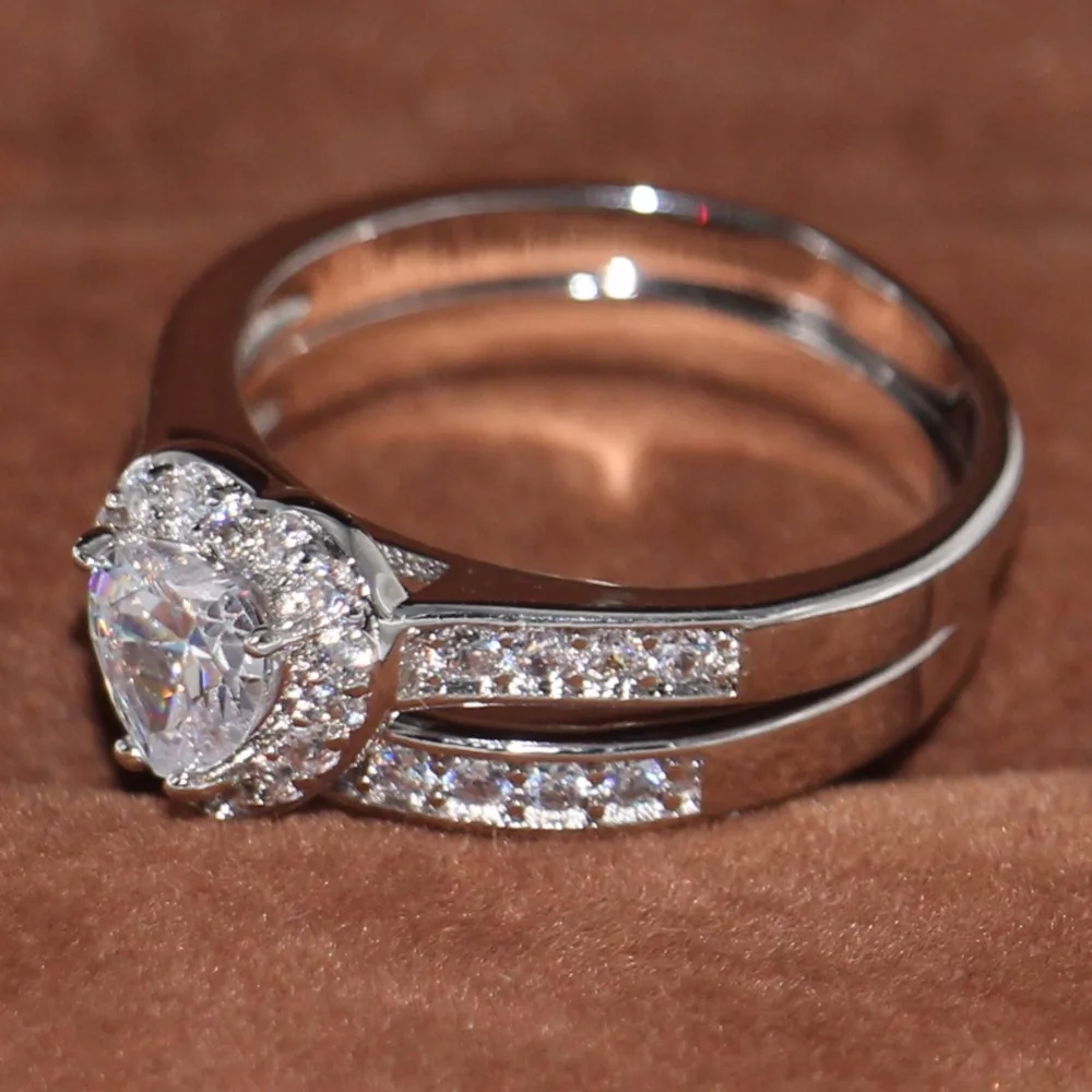Женское кольцо с фианитом 10KT подарочное сердцем из белого золота 5 А 50%|ring set|heart