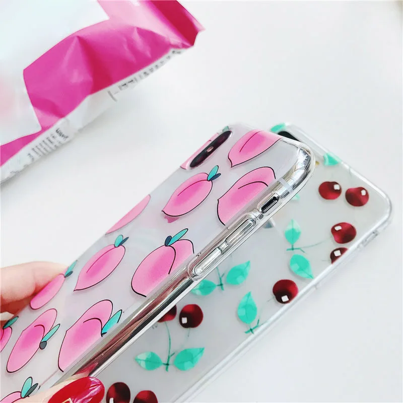 Cute Fruits Peach Phone Case For iPhone 7 8 Plus X Transparent Soft TPU Back Cover Pink Fashion Cases |