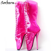 Sorbern Clear Pvc Knee High Women Boots Ballet High Heels Lace Up Custom Colors Sexy Fetish Boots Ladies Boots Size 9 Wide Fit