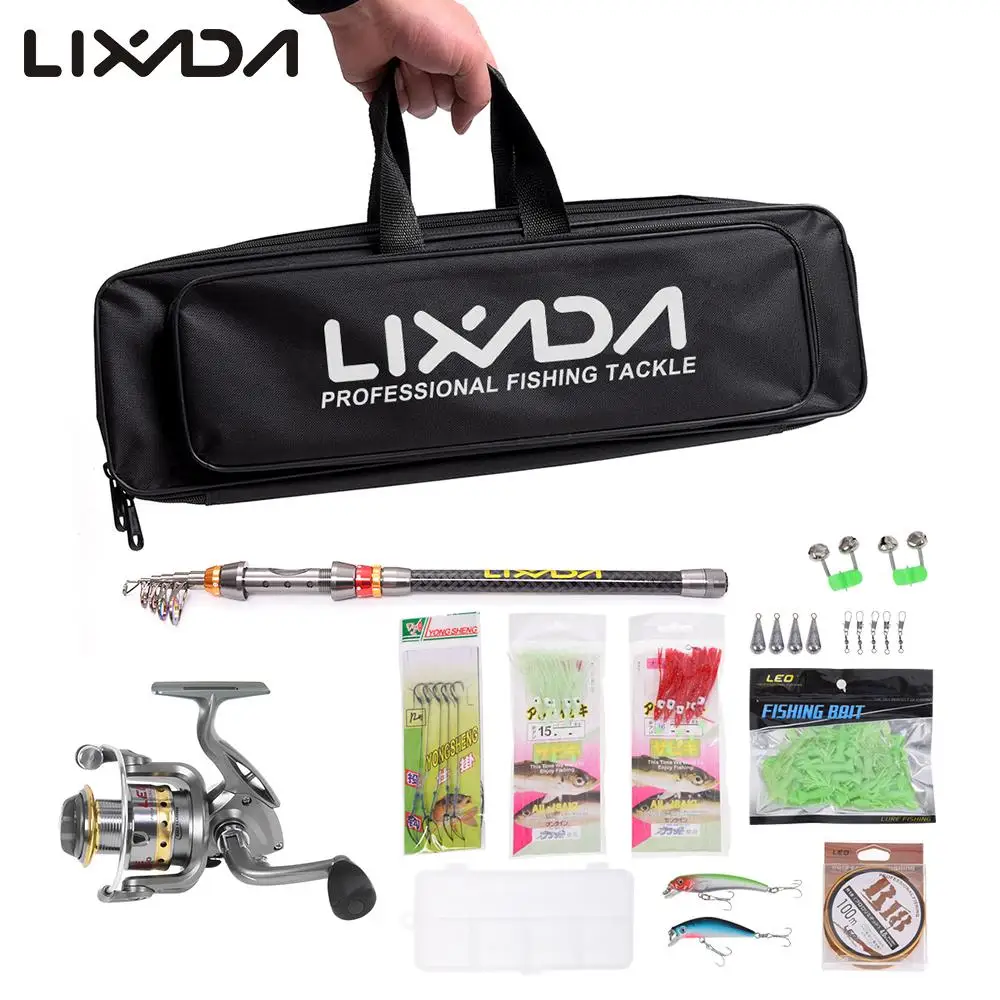 Комплект для спиннинга Lixada телескопическая удочка с катушкой органайзер леска 100