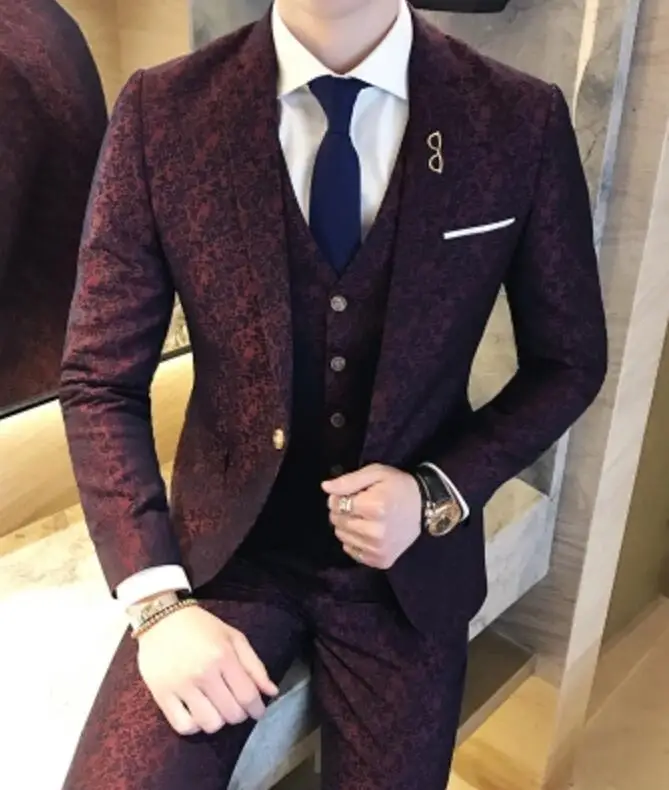 Мужские свадебные костюмы, Terno Masculino, облегающие мужские костюмы из 3 предметов, Бургундия, Social Club, красные мужские фиолетовые костюмы, британский Terno Roxo - Цвет: Красный