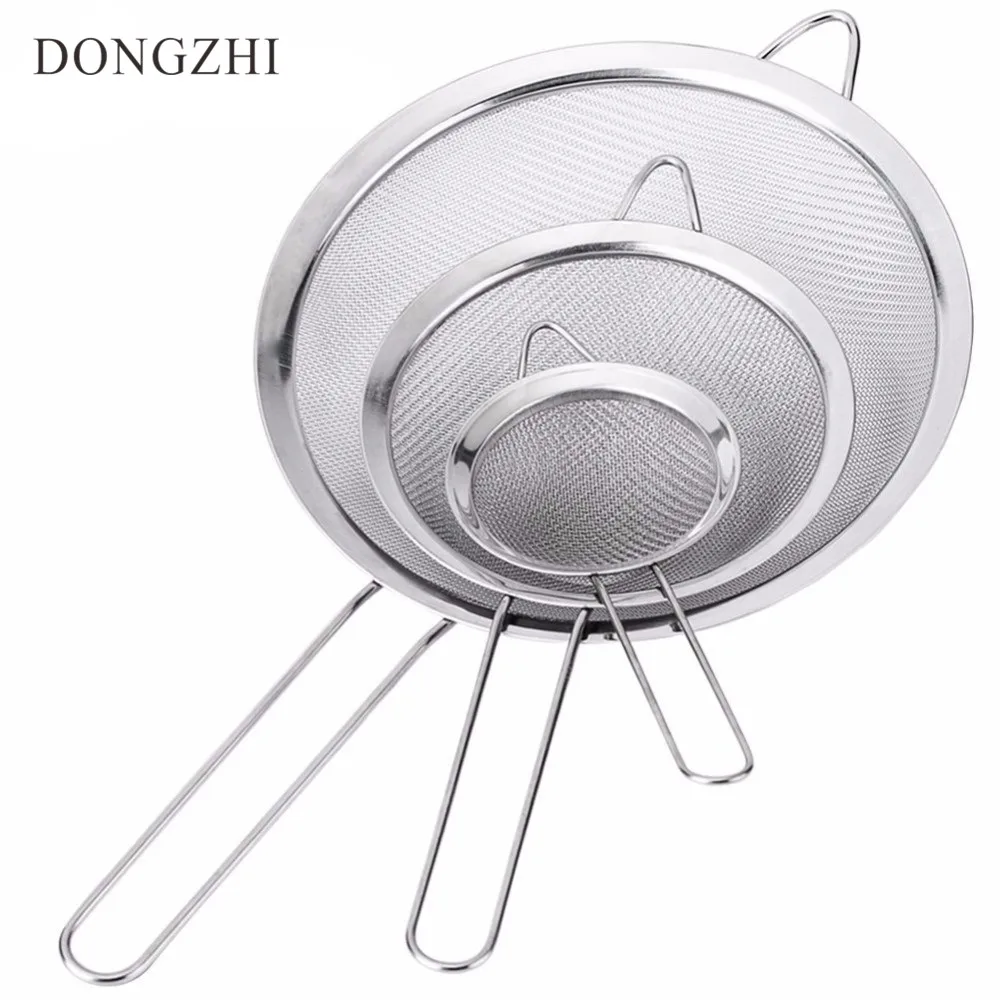 Набор из 3 сетчатых сито нержавеющей стали с длинной проволочная ручка для муки