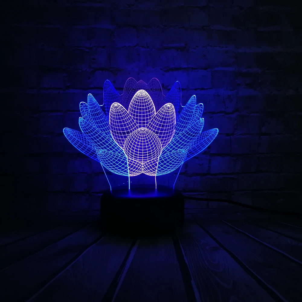 Новая 3D лампа суккулентные растения цветы лотоса Микс разноцветных USB Led ночник