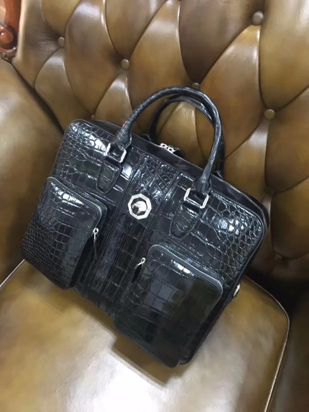 Роскошный качественный мужской деловой портфель из натуральной крокодиловой