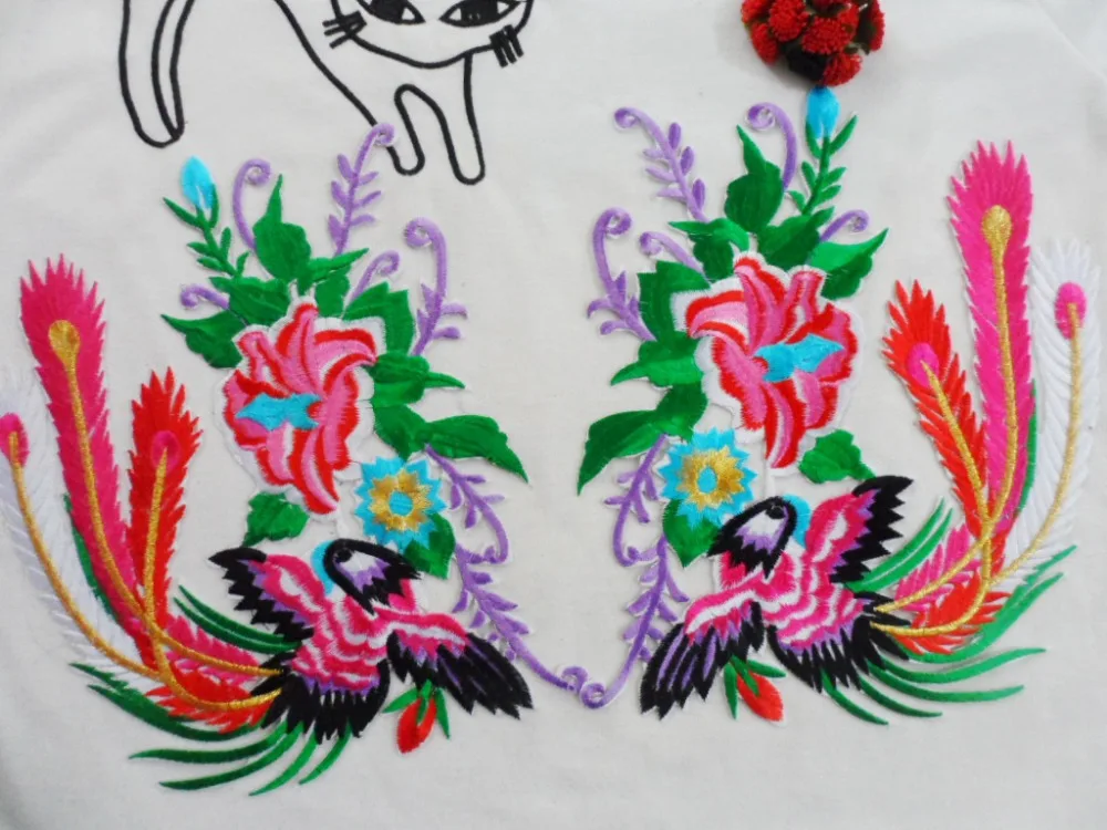 

23*21 cm phoenix design embroidery lace applique in pair for dress decoration embroidered iron on patches motif