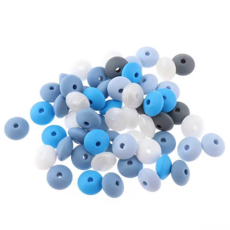 Cuentas de lentejas de silicona para reci&eacute;n nacido, 100 piezas, 12mm x 7mm, mordedor plano, pulseras de dentici&oacute;n, collar, juguetes de grado alimenticio para Baby Shower-1