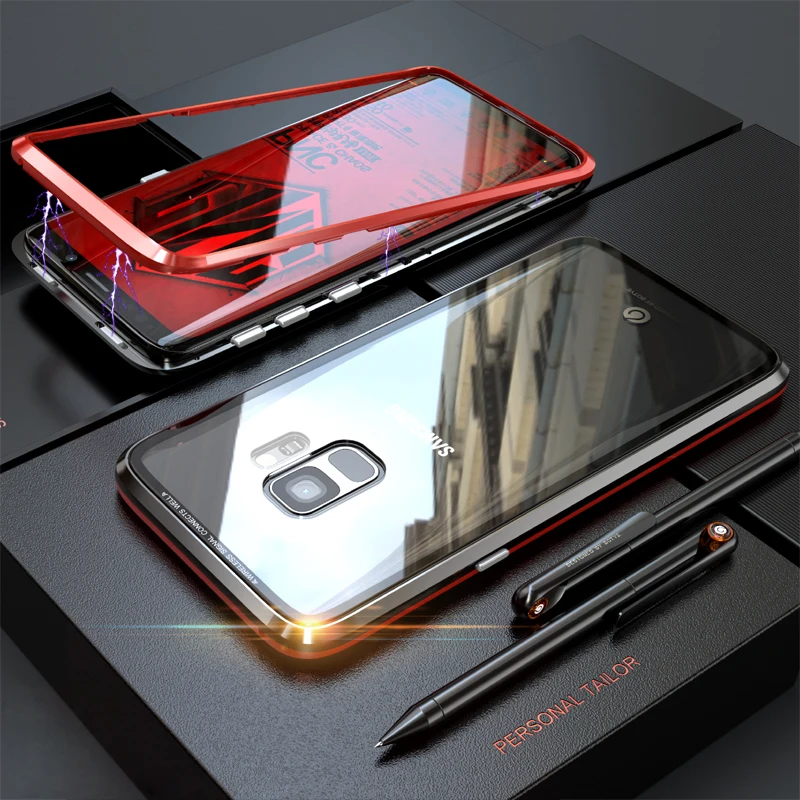 Магнитная адсорбции металлический корпус для samsung Galaxy S9 плюс ясно Стекло двойной