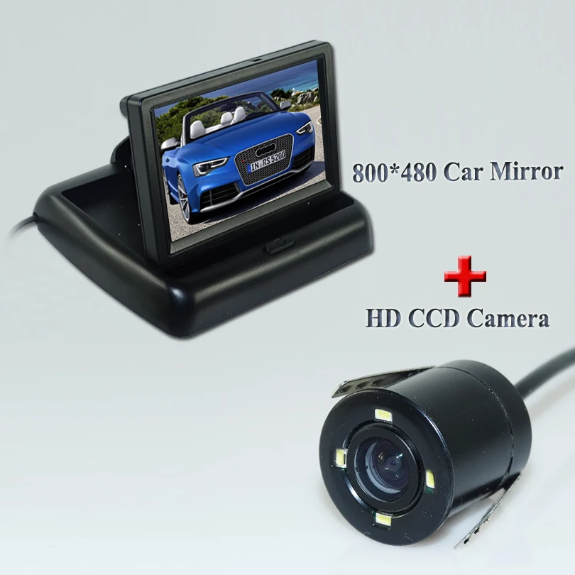 

2 in 1 Auto Parking Assistance 4 LED Night Vision Reversing CCD Car Rear View Camera + 4.3 inch Car Reverse Mirror Monitor