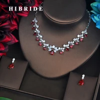 hibride brilliant red cubic zirconia bridal jewelry sets for women pendant set dress accessories necklace set party gifts n 582