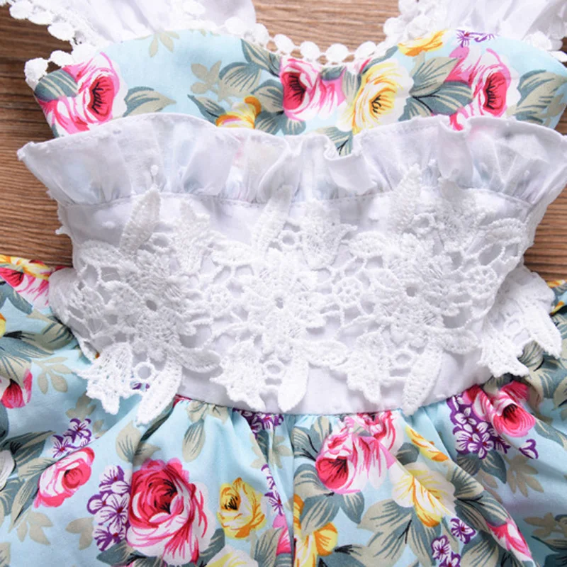 Summer Girl Flower Printed Dress Boutique Baby Lace Party Layered Sundress Pageant Bridesmaid Birthday Clothes | Детская одежда и