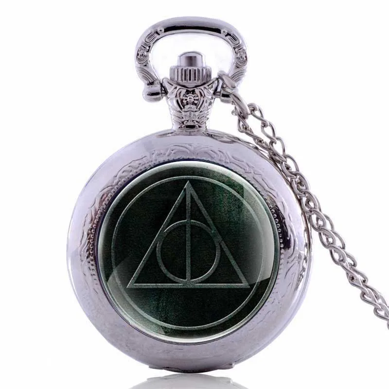 Silver 35mm Свитер Ожерелье Хогвартс Слизерин Ravenclaw часы Ретро Snitch Quidditch Deathly Hallows кварцевые карманные часы - Цвет: Silver 35mm