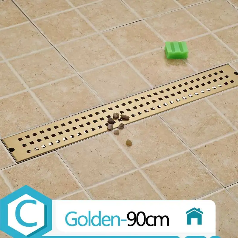 Golden C 90cm 1 шт. Нержавеющая сталь линейный длинный душ слив ванная комната канал ванная напольная решетка сток, Дезодорация длинный душ Трап - Цвет: Golden C 90cm