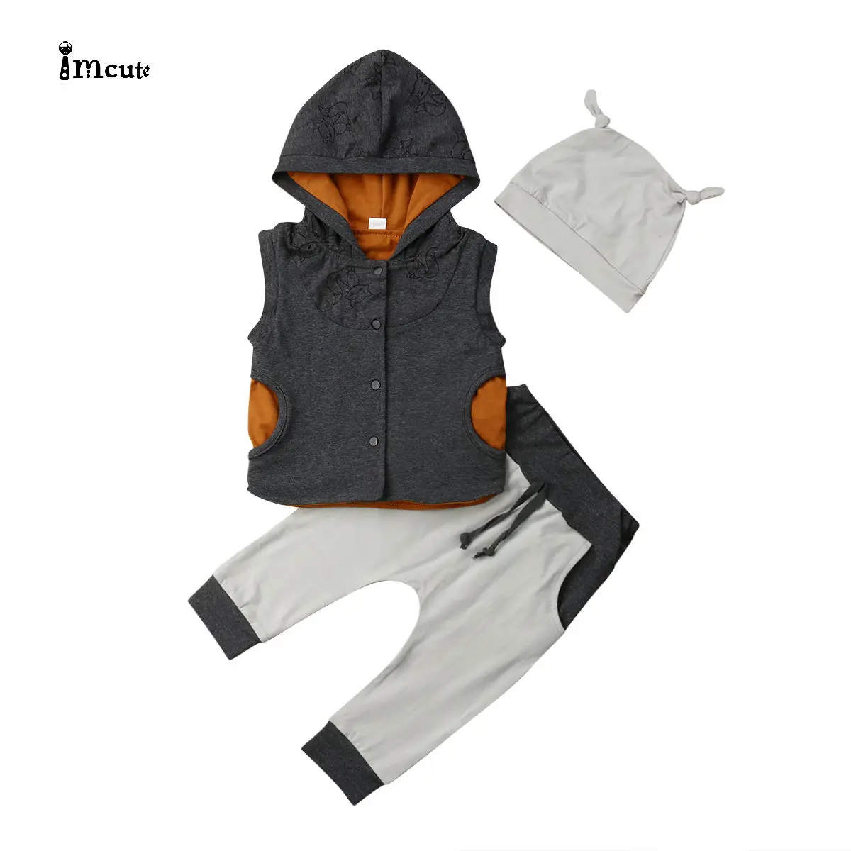 Повседневная одежда для маленьких мальчиков 3 шт. жилет с капюшоном без рукавов и