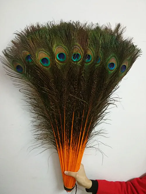 

Free shipping 50PCS orange natural peacock feather eye 30-32"/75-80 cm DIY jewelry decoration / Christmas / Halloween Decoration