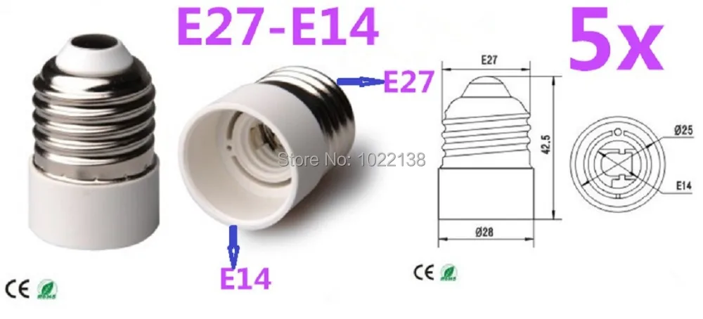 5 шт./лот E27 на E14 адаптер для цоколя лампы патрон держателя Бесплатная