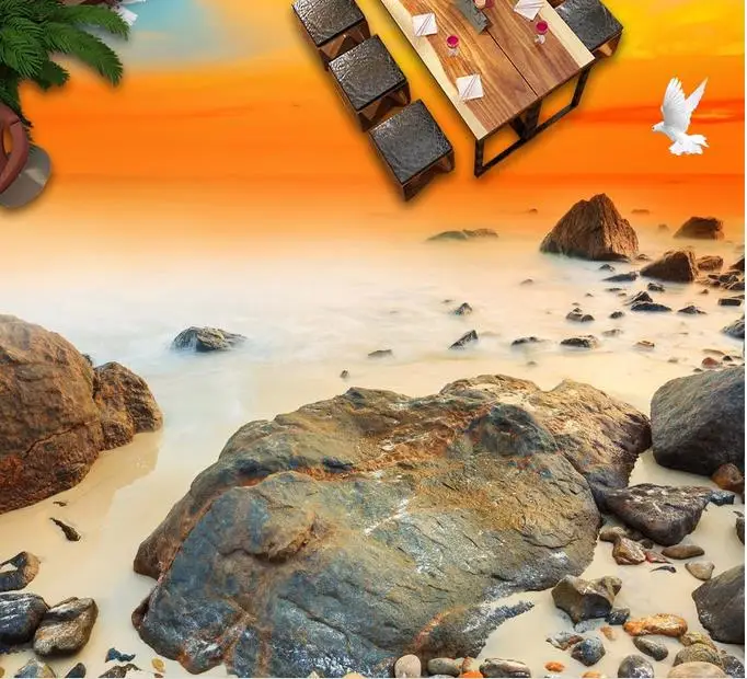 Напольная плитка с морским камнем заката водостойкие обои 3d полы спальни ПВХ