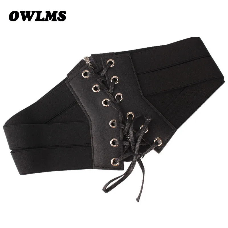 

Sexy Women Corset Belt PU Leather Cummerbunds Zipper Bandage HOT Elastic Cincher Plus Wide Waistband Girdle Black Ceinture Femme