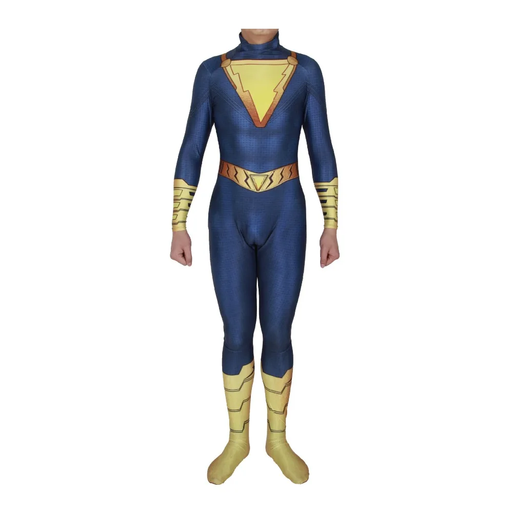 Новый Капитан Shazam Косплэй костюм супергерой Zentai боди для Хэллоуина с длинным