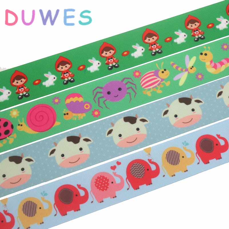 

DUWES 1.5'' 50yards red hat cow pug elephant printed grosgrain Ribbon Accessory hairbow headwear DIY material 38mm D1062